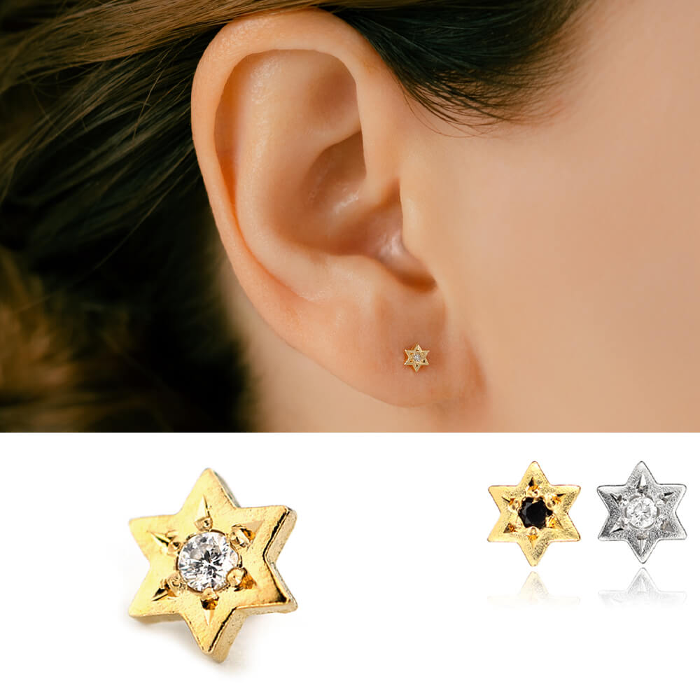 小さい六芒星のボディピアス│K18 プラチナ ダイヤモンド 六芒星 軟骨