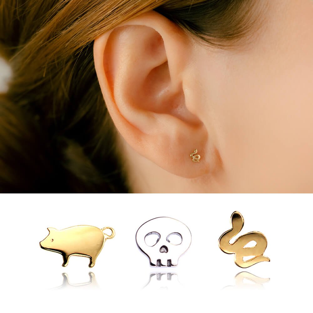 ヘビ・コブタ・ドクロのピアス │ ボディピアス 軟骨ピアス 蛇・子豚