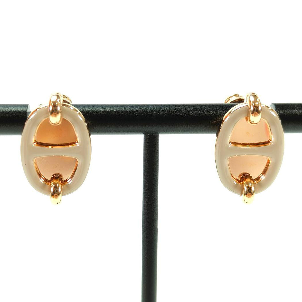 HERMES エルメス ミニ マイヨン ピアス ピンクゴールド×マロングラッセ