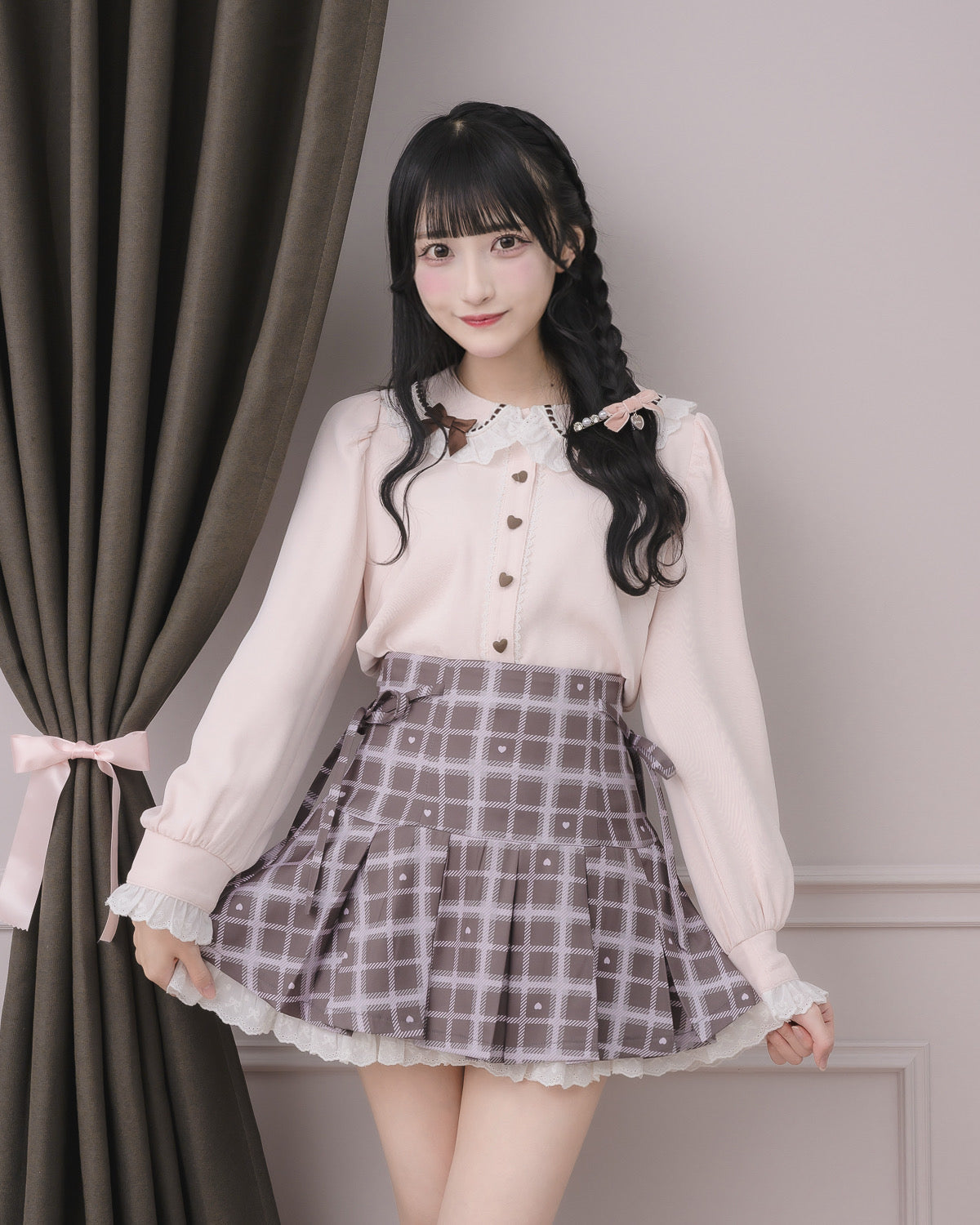 piumハートチェックプリーツミニスカート