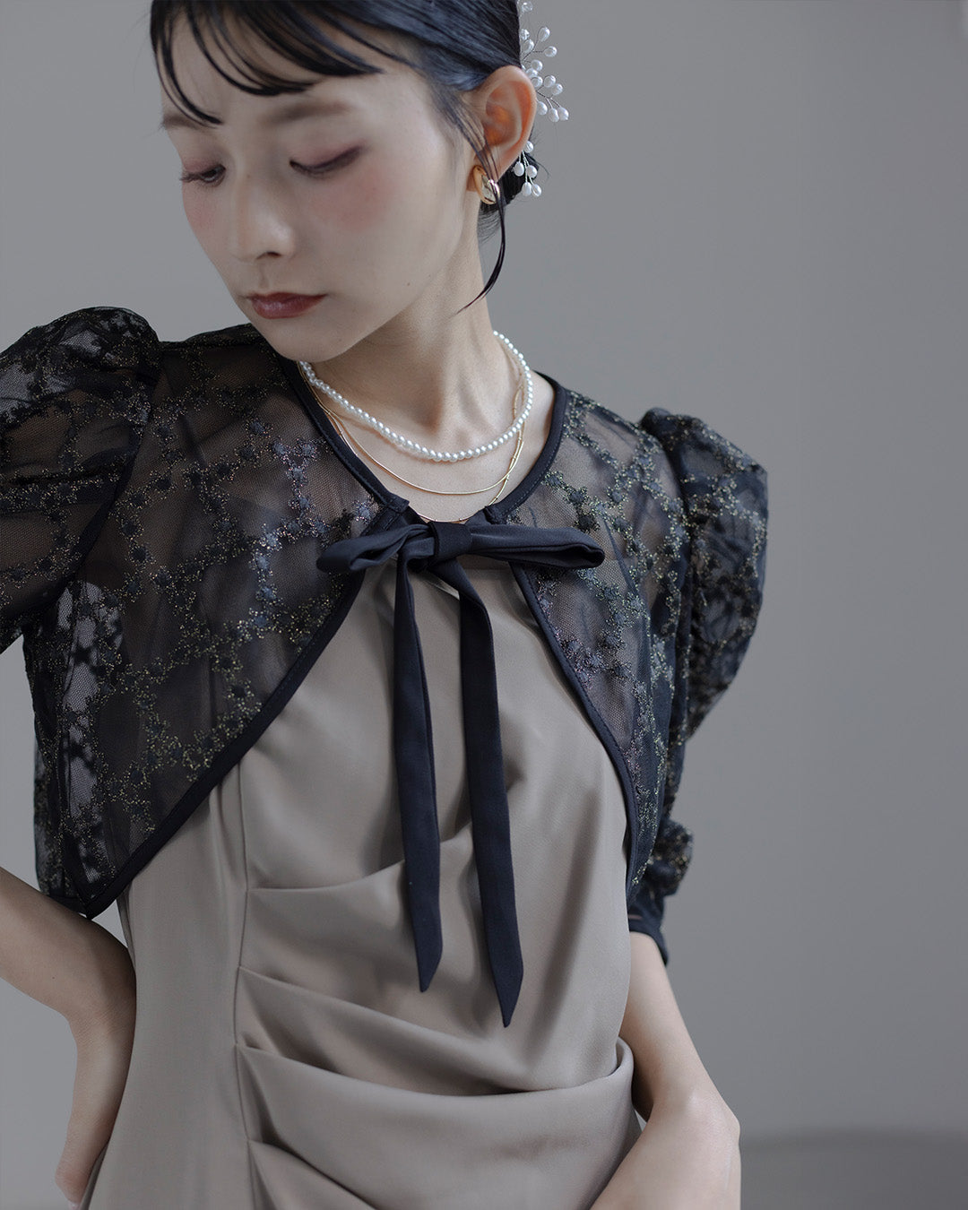 Dorry doll ] レースボレロ×ドレープドレス as25681 ベージュ