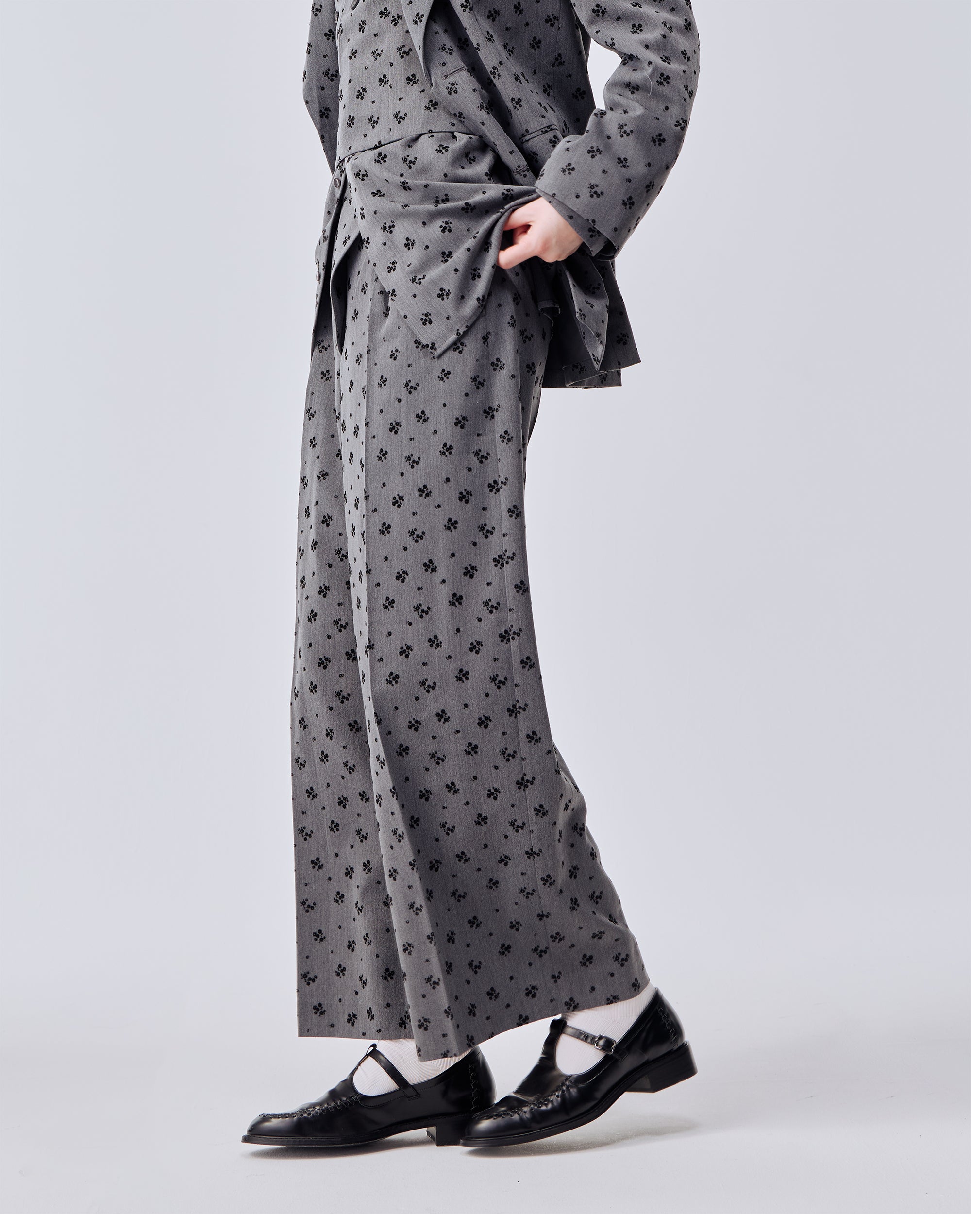 Flower flocky wide pants