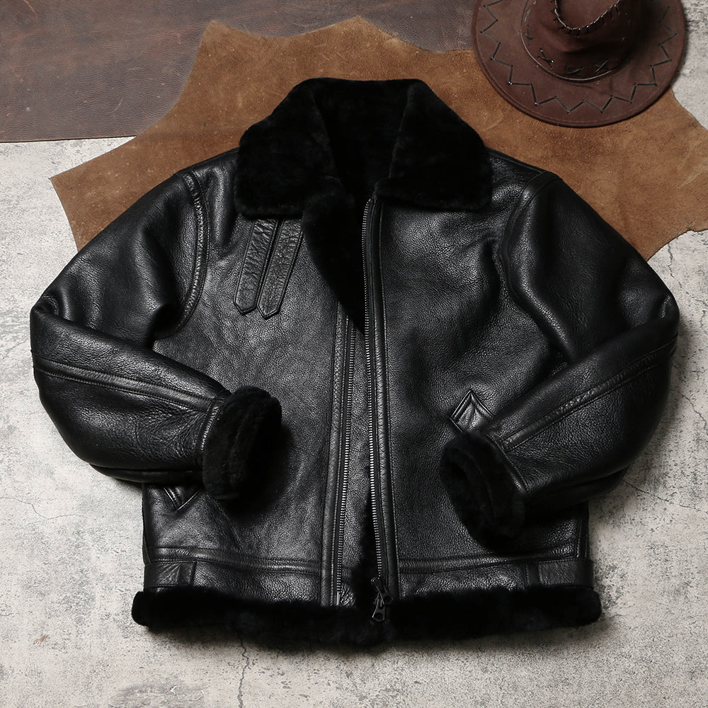 ☆オーストラリア産ムートン オールブラック B-3フライトジャケット☆S