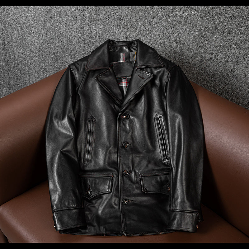 △茶芯ホースハイドオイルレザーカーコート▽S～5XL – quietman clothes