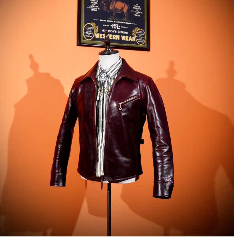 ☆バーガンディ ホースハイドレザー シングルライダースジャケット