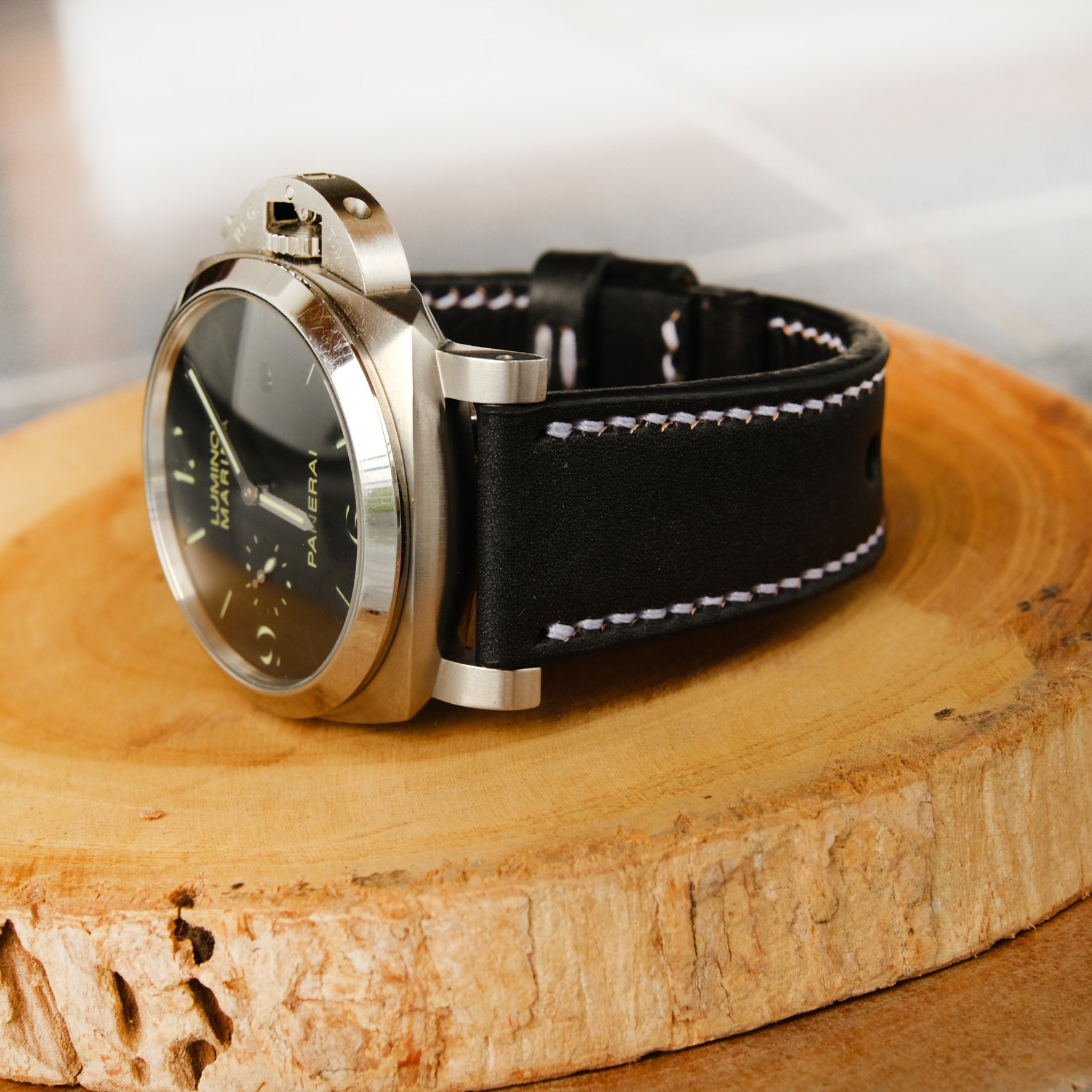 Panerai Black Leather Strap For Officine Panerai Luminor Marina