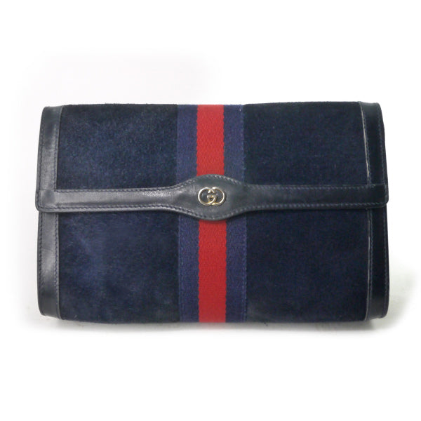 OLD Gucci Parfums スエード シェリークラッチバッグ（濃紺