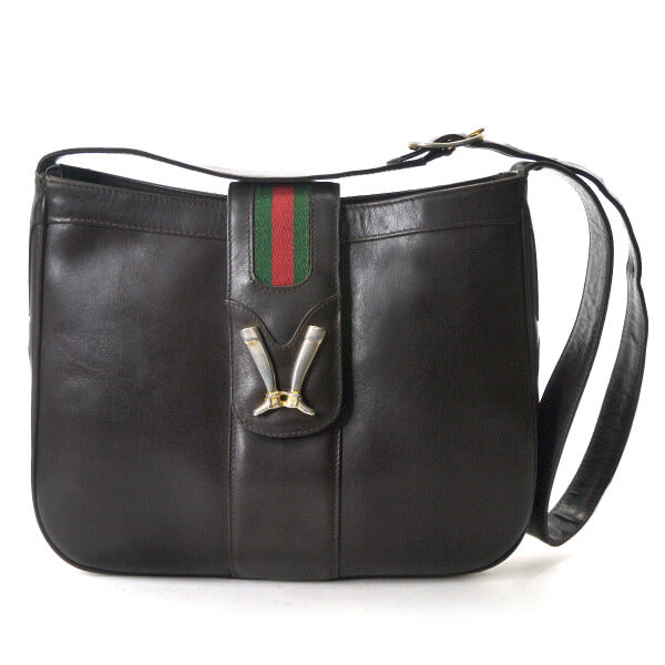 OLD Gucci レア!総革ブーツマーク金具ショルダー（濃茶） – Vintage