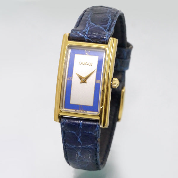OLD Gucci 長方形フェイス クロコバンド腕時計（青） – Vintage Shop