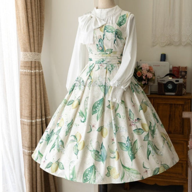 檸檬と鈴蘭のクラシカルジャンパースカート リボンのヘアアクセ付