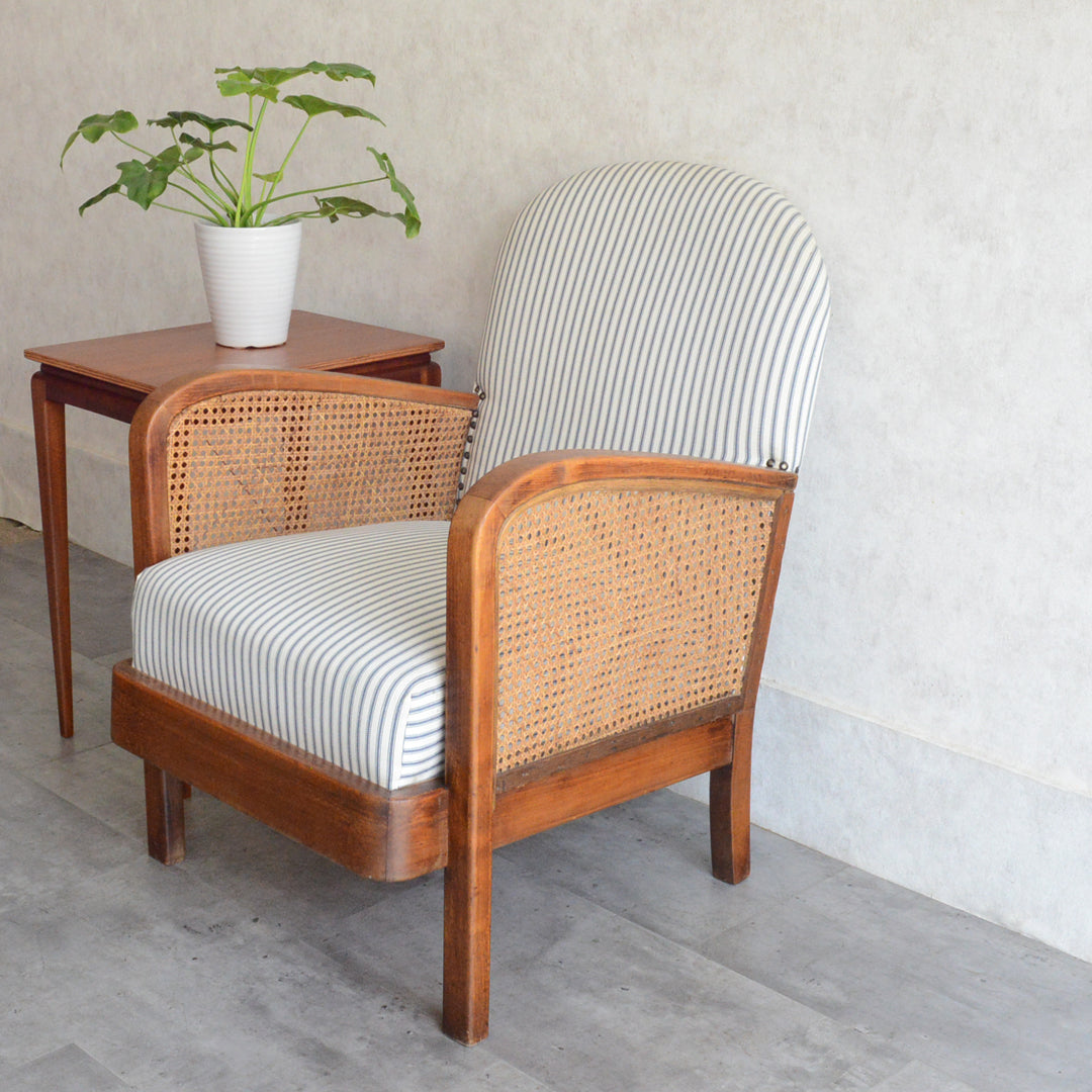 フランスアンティーク籐ラタンチェア/1人掛けソファ/竹バンブーイス90