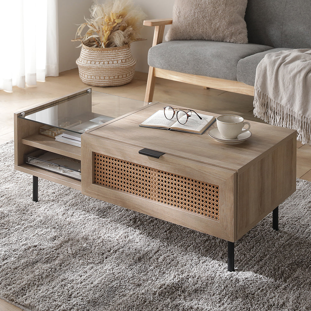 ラタン調ローテーブル（幅95cm） 『WEAVA ウィーヴァ』/省スペースで