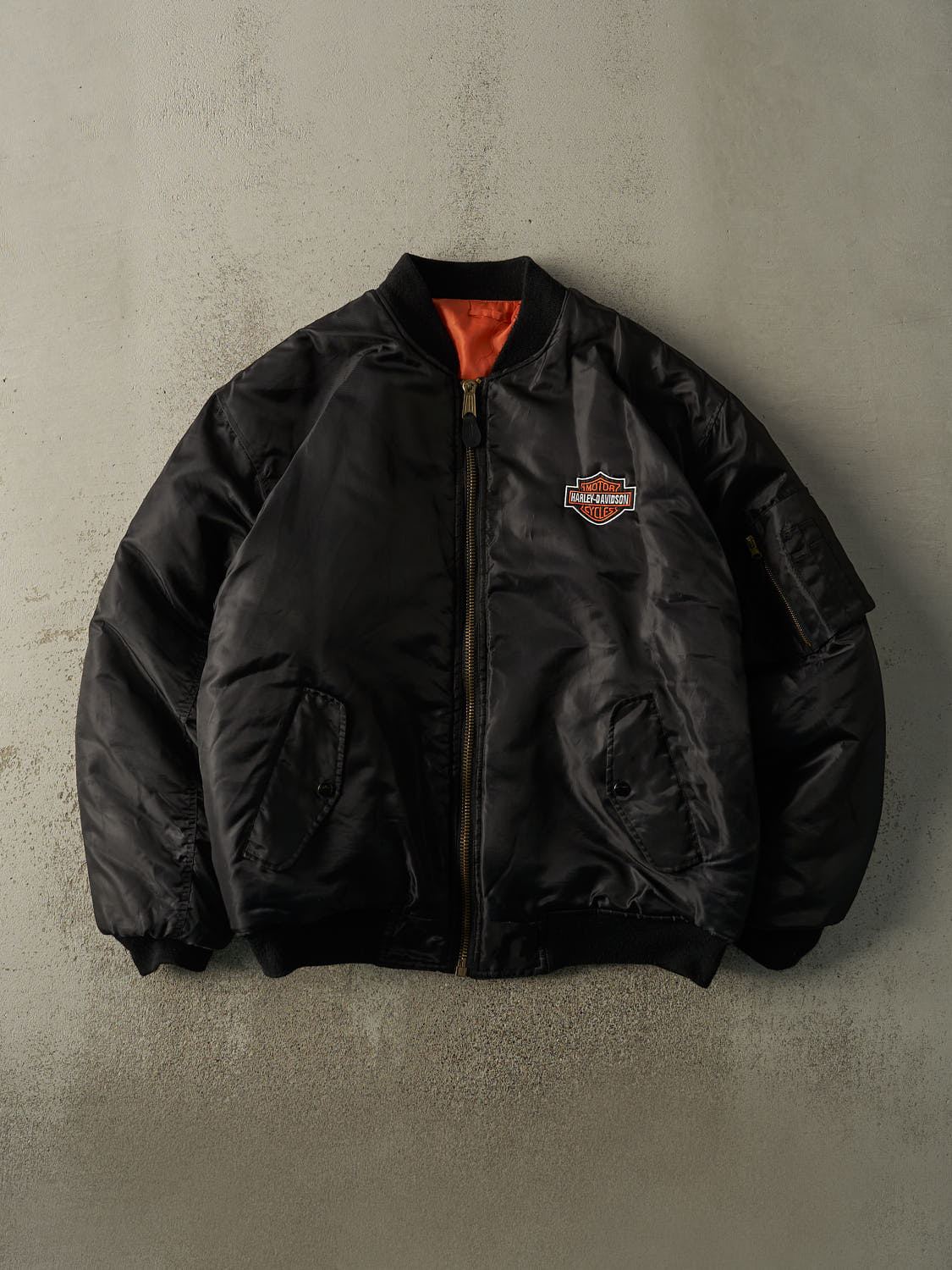 Vintage 90s Black & Orange Reversible Harley Davidson Embroidered