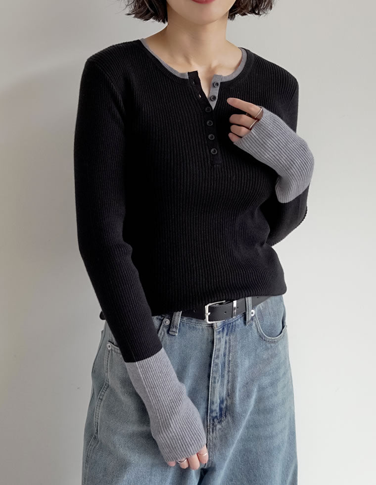 配色ヘンリーネックニットトップス - トップス通販 | 人気レディース