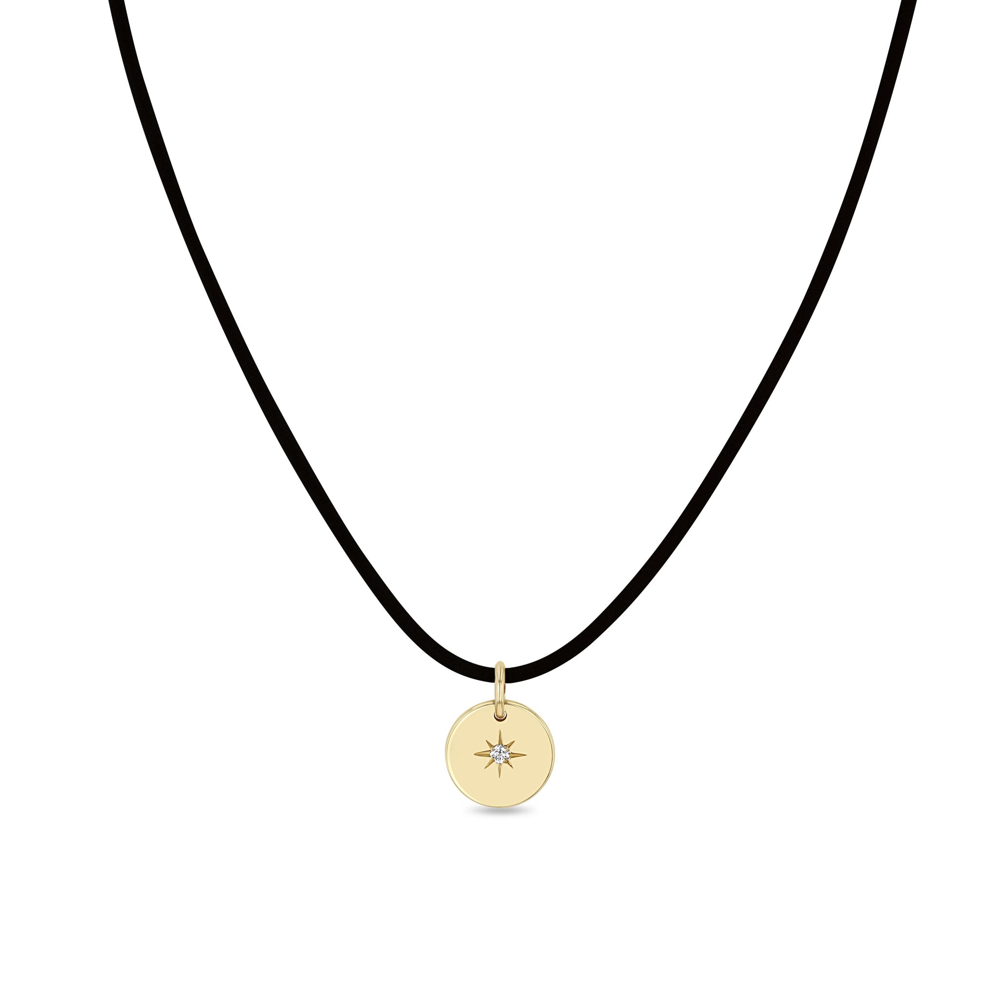 Zoë Chicco 14k Gold Star Set Diamond Disc Pendant Leather Cord