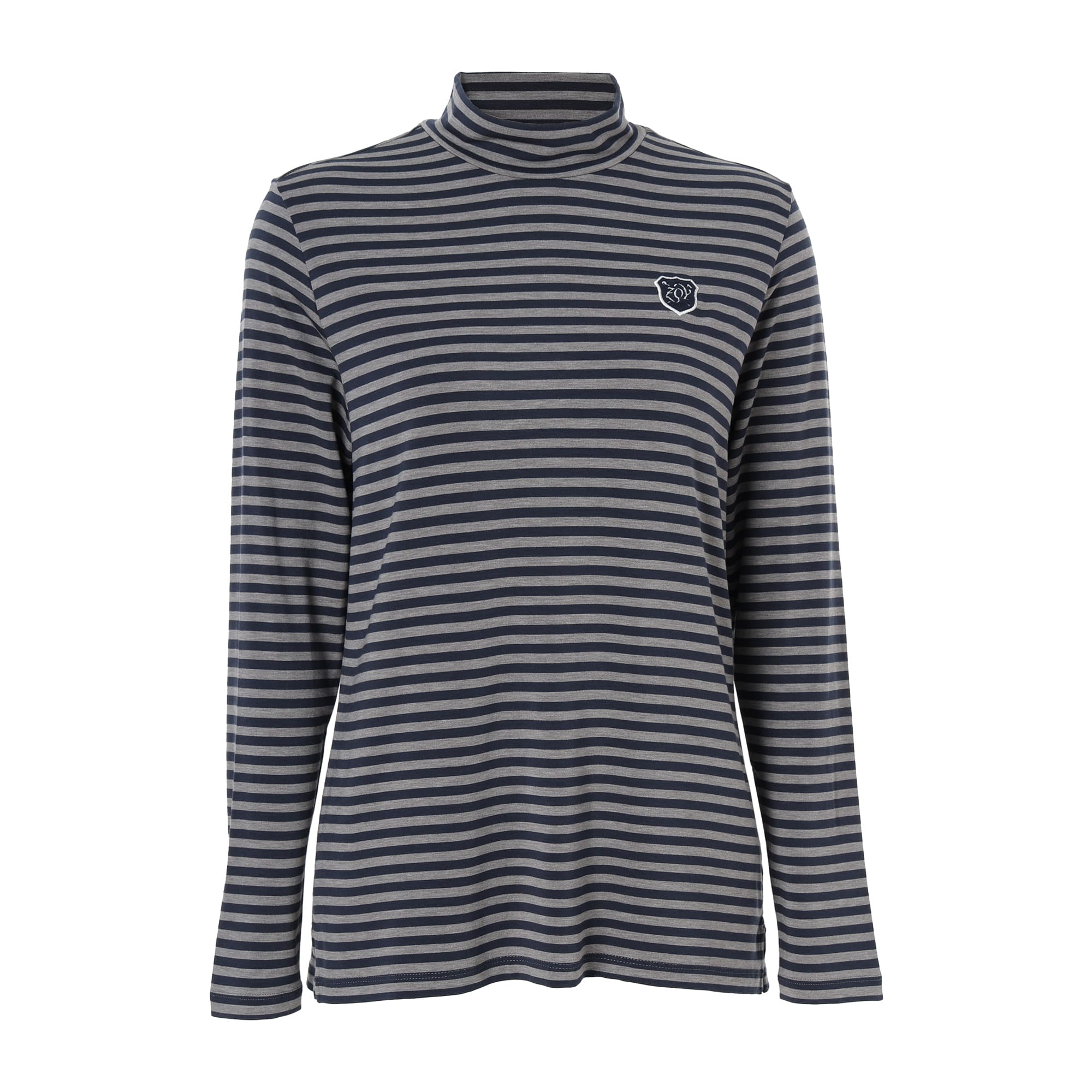 WOMEN ウォーム先染めボーダー天竺 長袖シャツ ネイビー×グレー