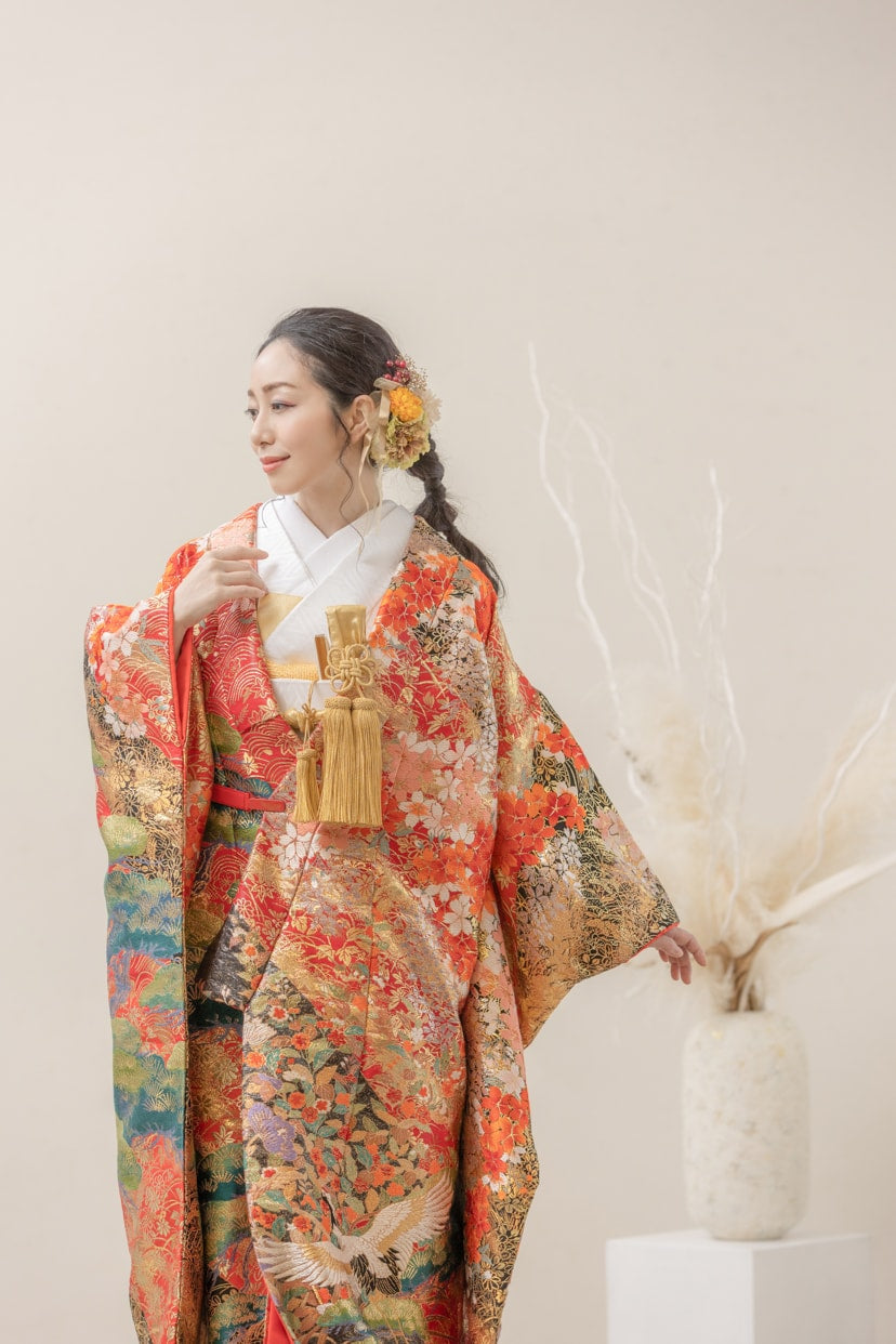 色打掛・桜松鶴｜白無垢・色打掛レンタルなら結婚式着物専門の【THE