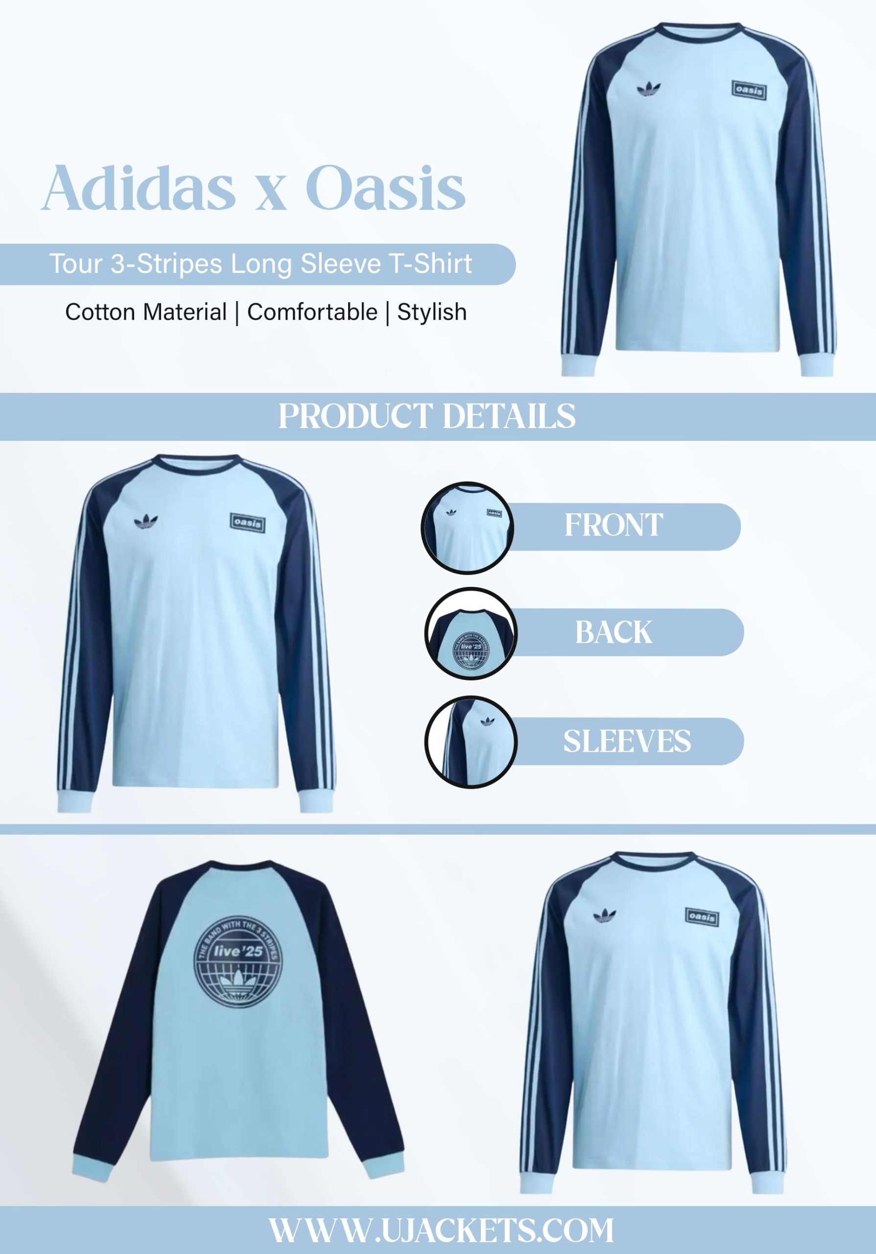 Adidas x Oasis Tour 3-Stripes Long Sleeve T-Shirt | Ujackets