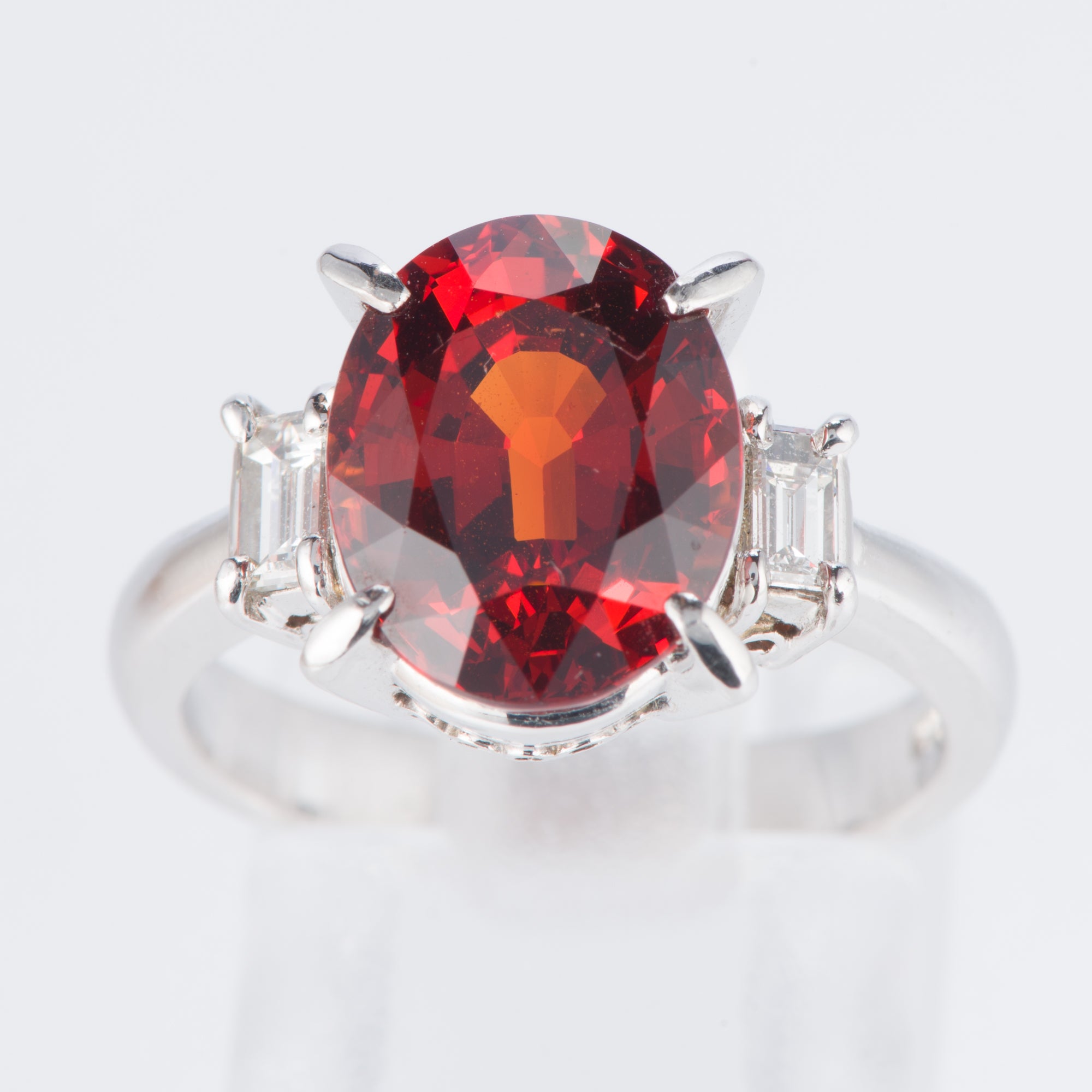 スリーストーン スぺサルティンガーネット x ダイヤモンド プラチナ