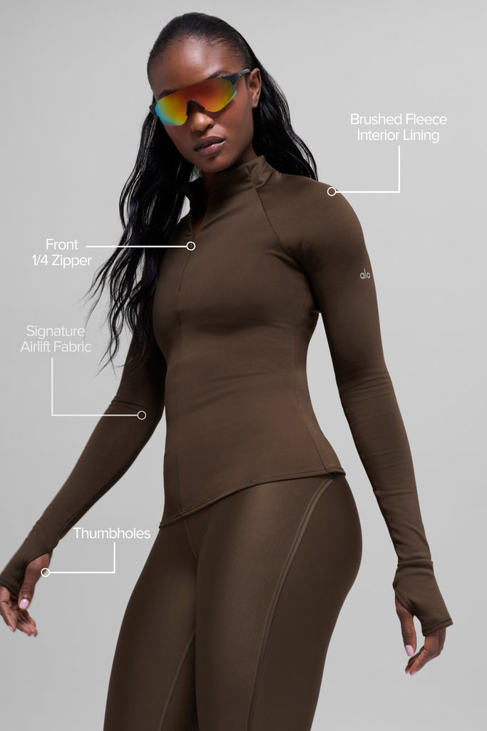 Airlift Winter Warm 1/4 Zip Long Sleeve - Espresso | ALO
