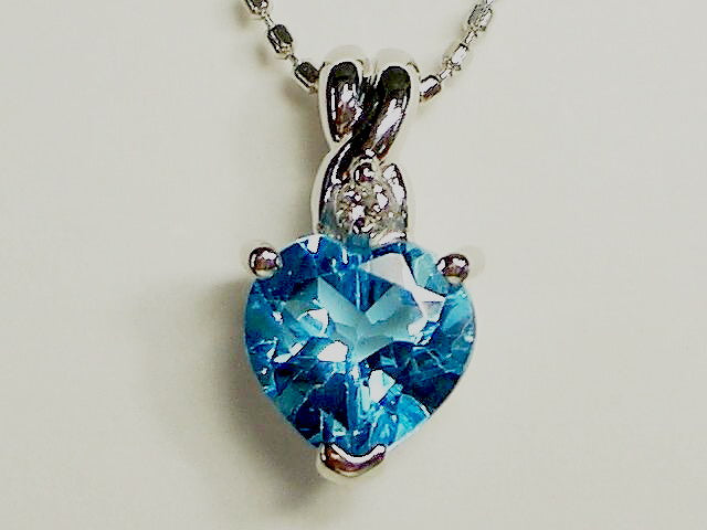 K18WGダイヤ/ブルートパーズハート ペンダント ネックレス 【誕生石11