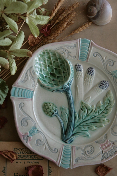 アンティークバルボティーヌプレート皿 アスパラガス アーティチョーク