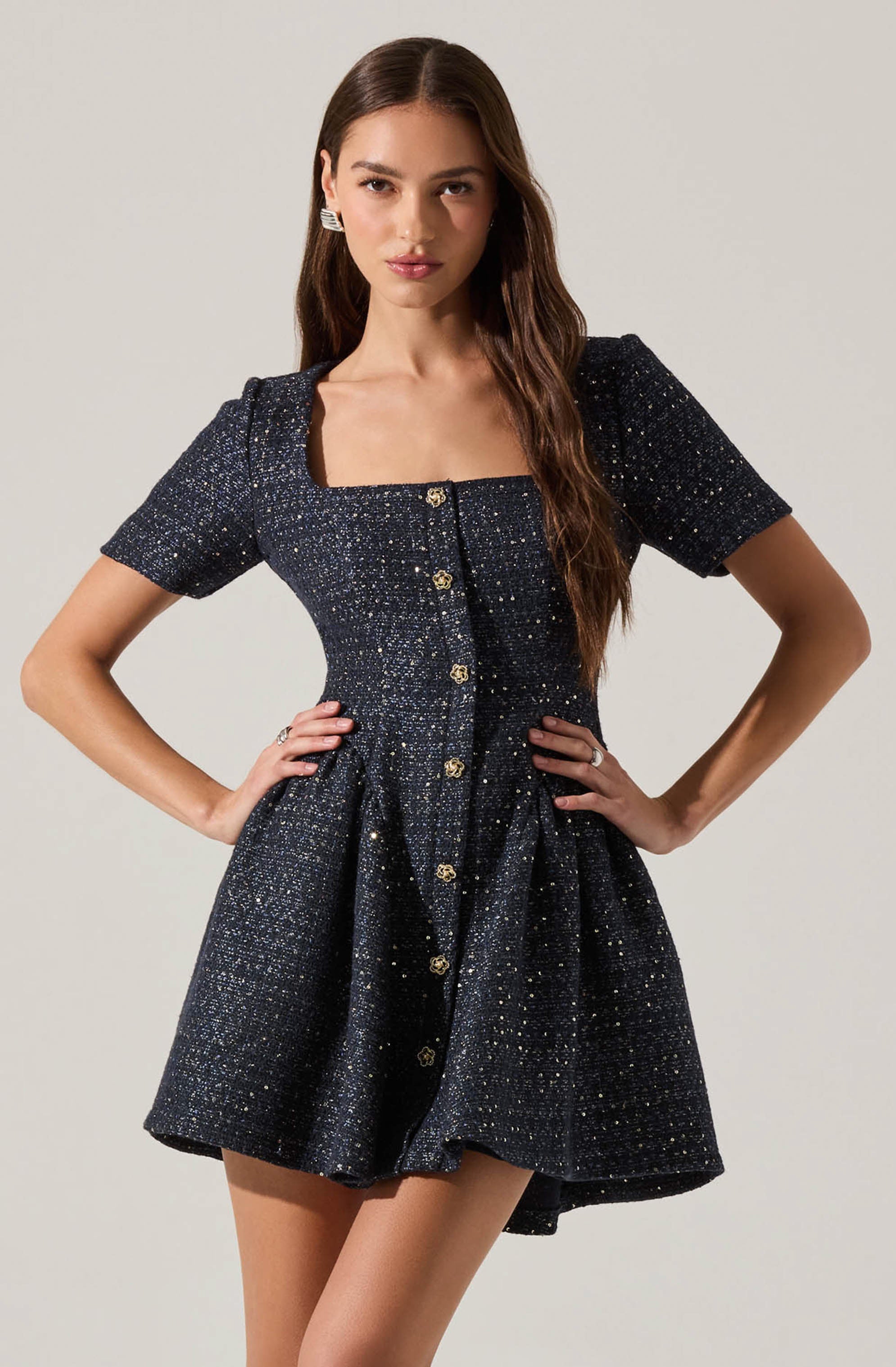 Janel Tweed Mini Skater Dress - ASTR the Label