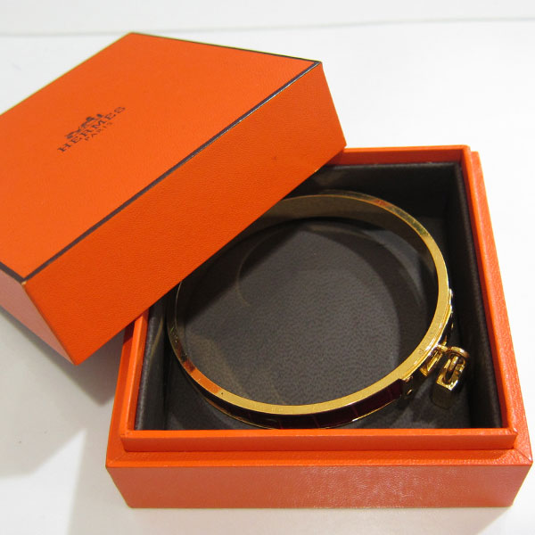 エルメス HERMES クロコ ケリーバングル ゴールド ワインレッド 赤