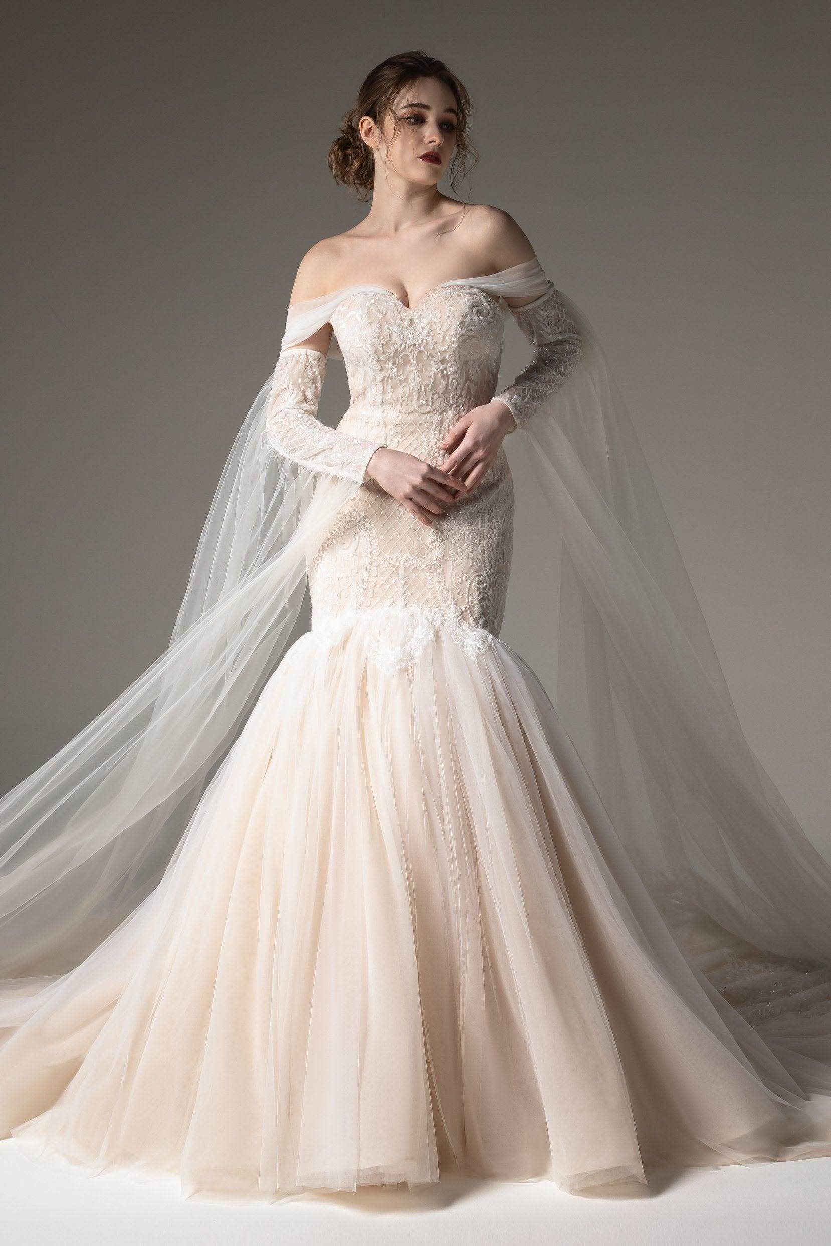 Mermaid off shoulder Sequined Lace Wedding Dress Beading