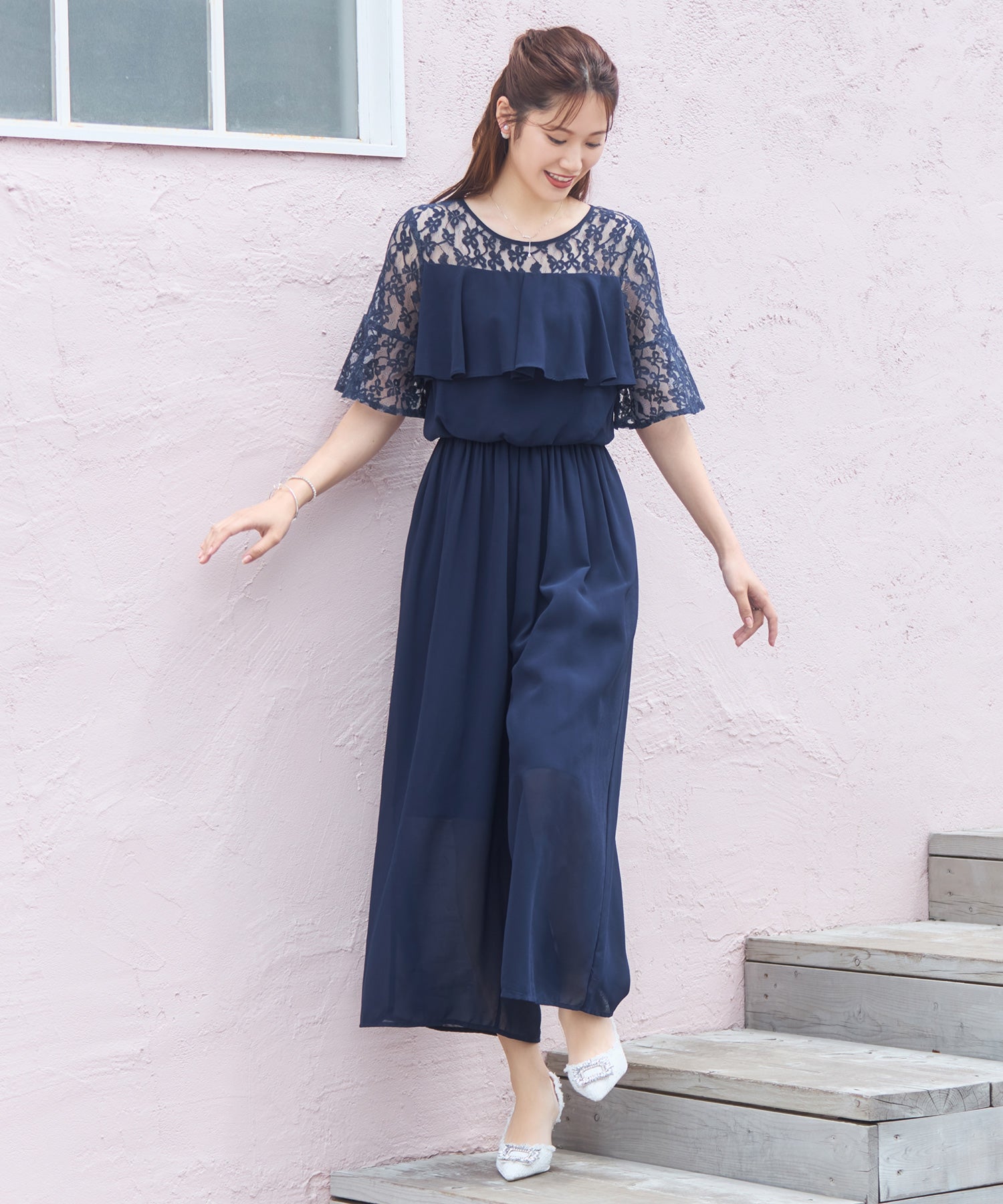 パーティー 結婚式 パンツドレス オールインワン ネイビー – [公式