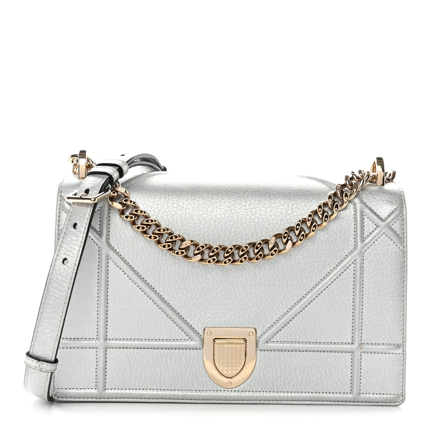 Christian Dior Metallic Grained Calfskin Medium Diorama Flap Bag