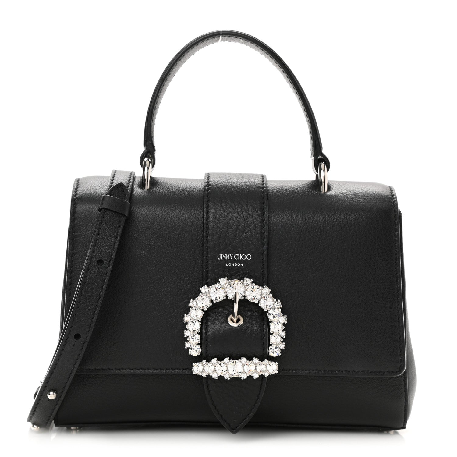Jimmy Choo Calfskin Crystal Small Cheri Top Handle Bag Black