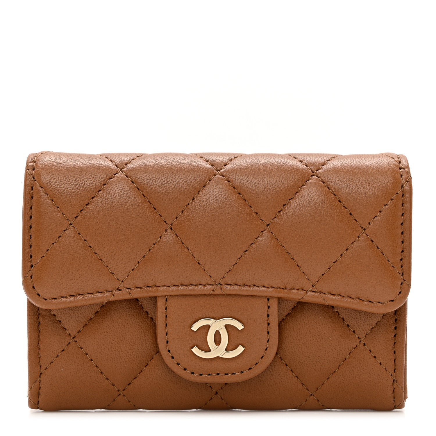 Chanel Lambskin Quilted Flap Card Holder Wallet Brown 1255377