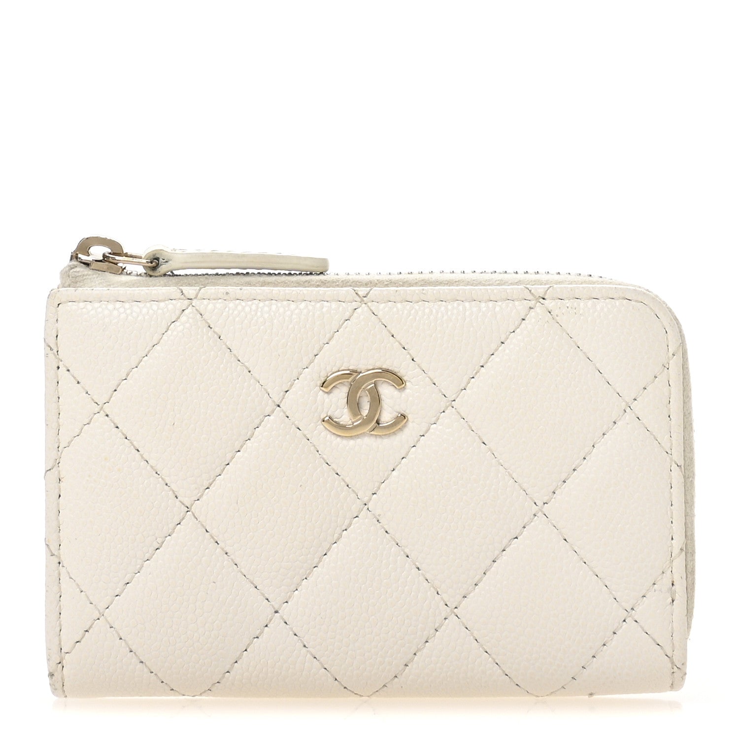 Chanel Caviar Quilted Zipped Key Holder Case White 1704730