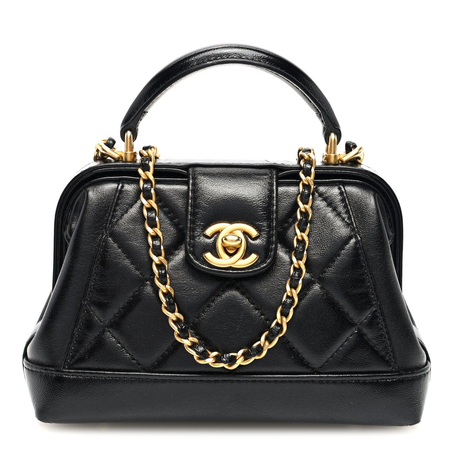 Chanel Shiny Lambskin Quilted Mini Cocodoc Top Handle Bag Black