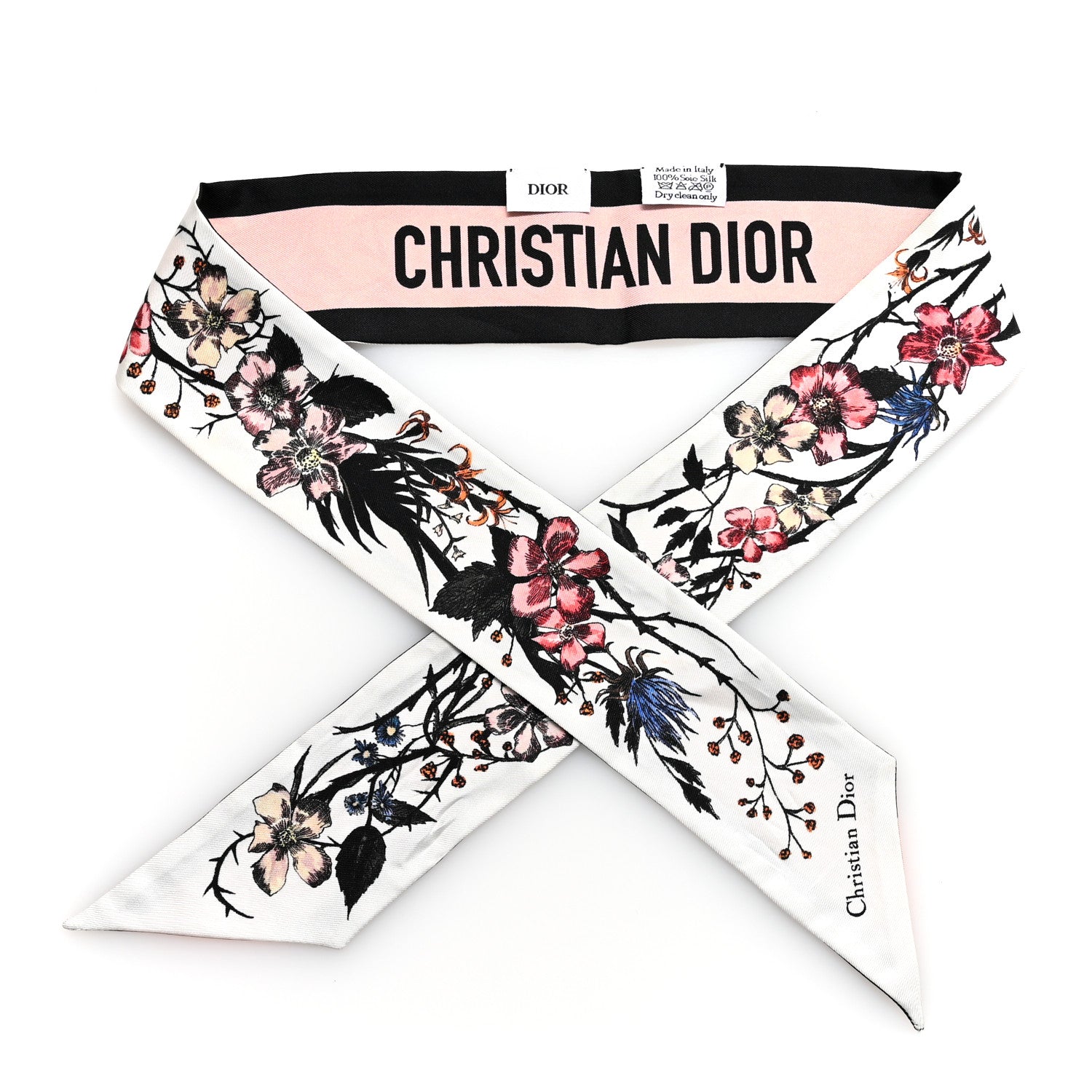 Christian Dior Silk Twill D-Floral Mitzah Scarf White Pink