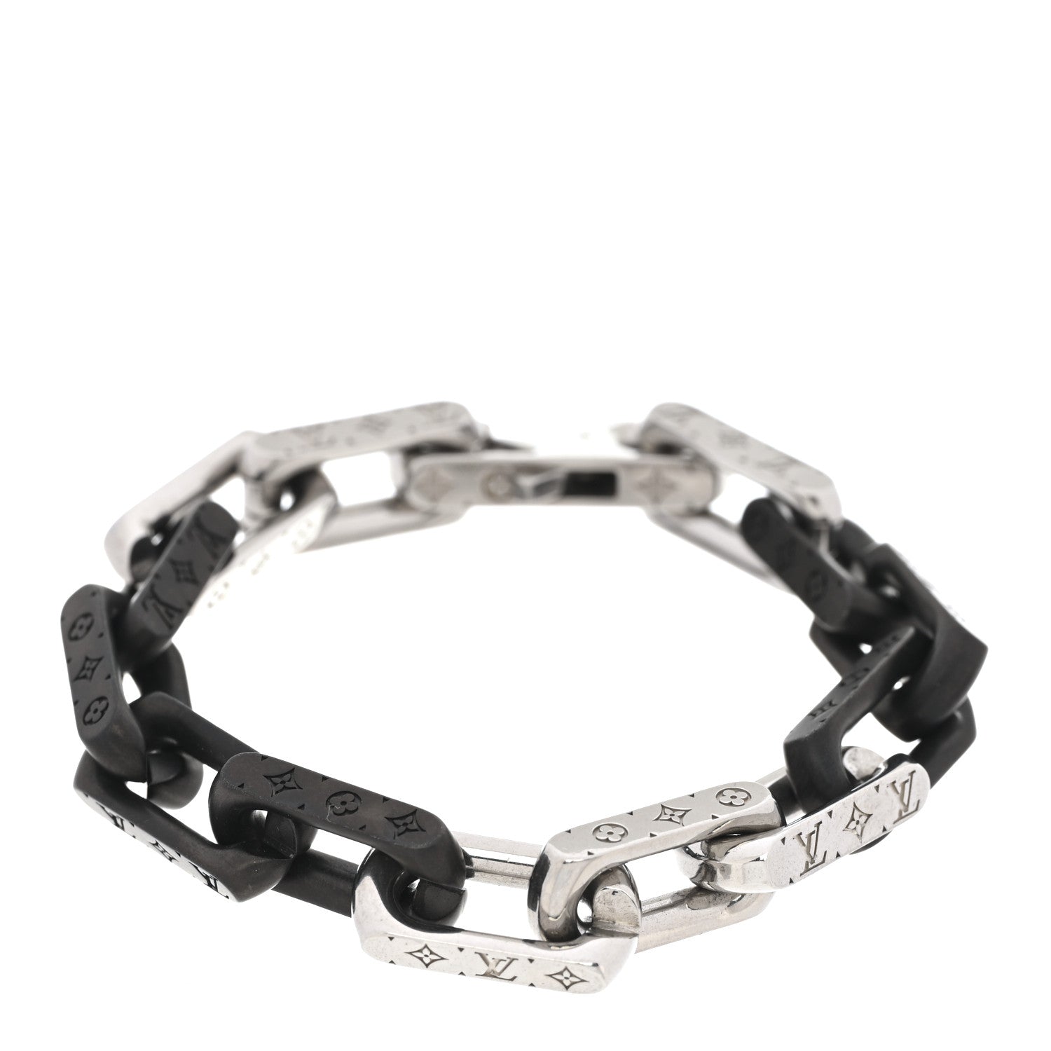 Louis Vuitton Metal Monogram Chain Bracelet Silver Black 1794411