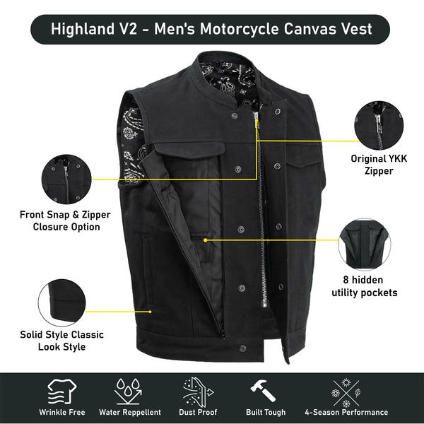 FIM692CNVS Highland V2 - Men's Motorcycle Canvas Vest Conceal