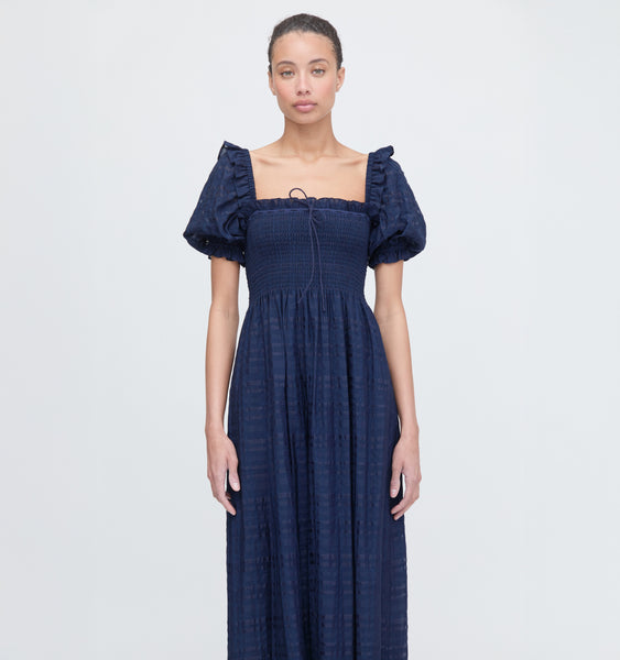 The Scarlett Nap Dress - Navy Sheer Plaid – Hill House Home