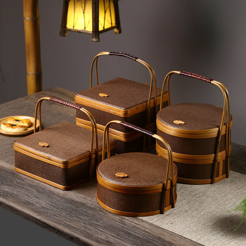 凛とした佇まいが美しいかご 竹 かご ハンドル付き 一段 二段 三段