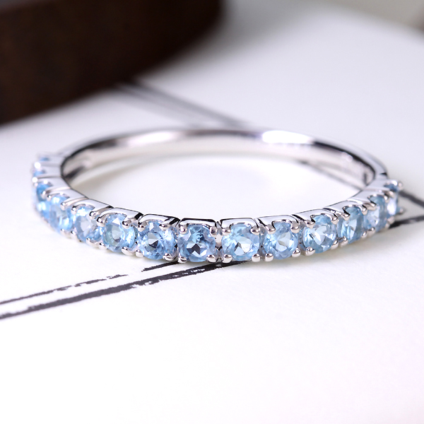 水色石付き エタニティリング K10 K10 天然色石リング 11号 淡色