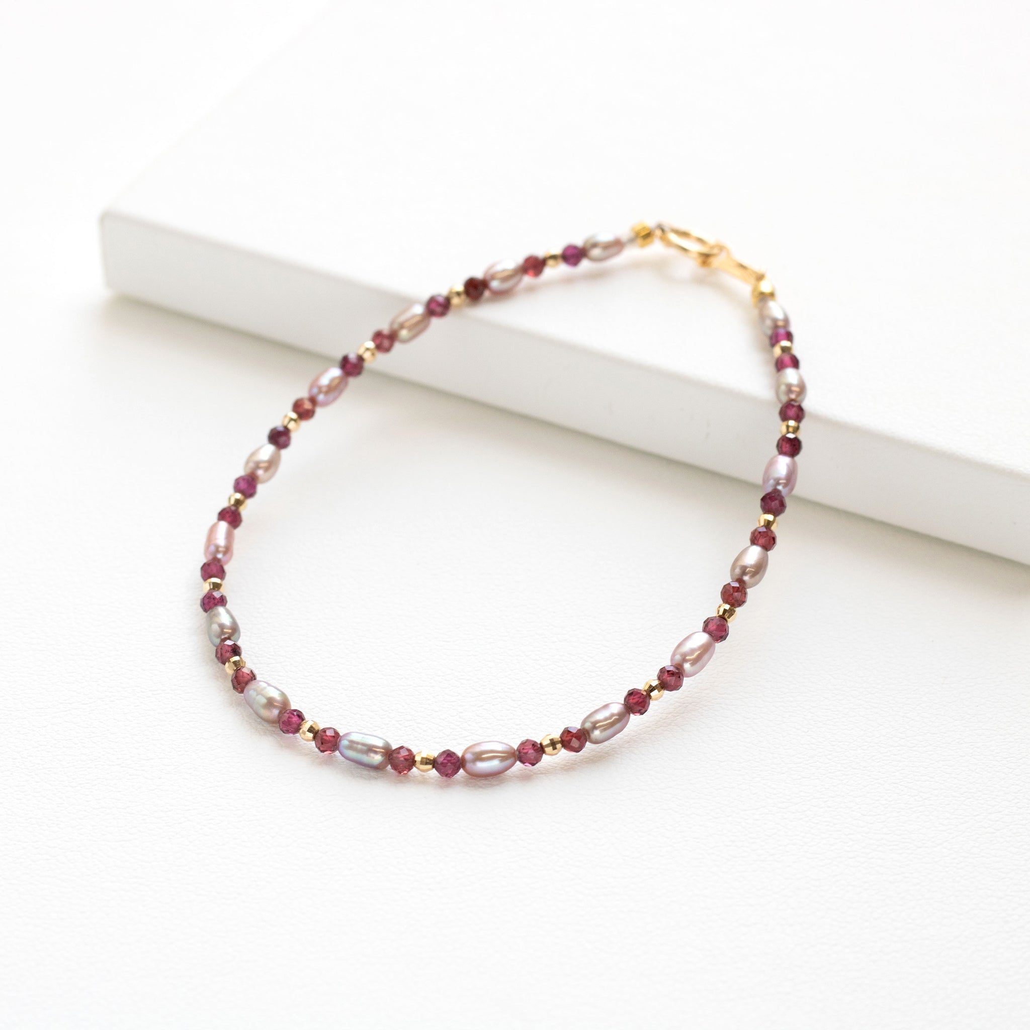 限定5点】ガーネット/パール K18ブレスレット(淡水真珠)《25T10298