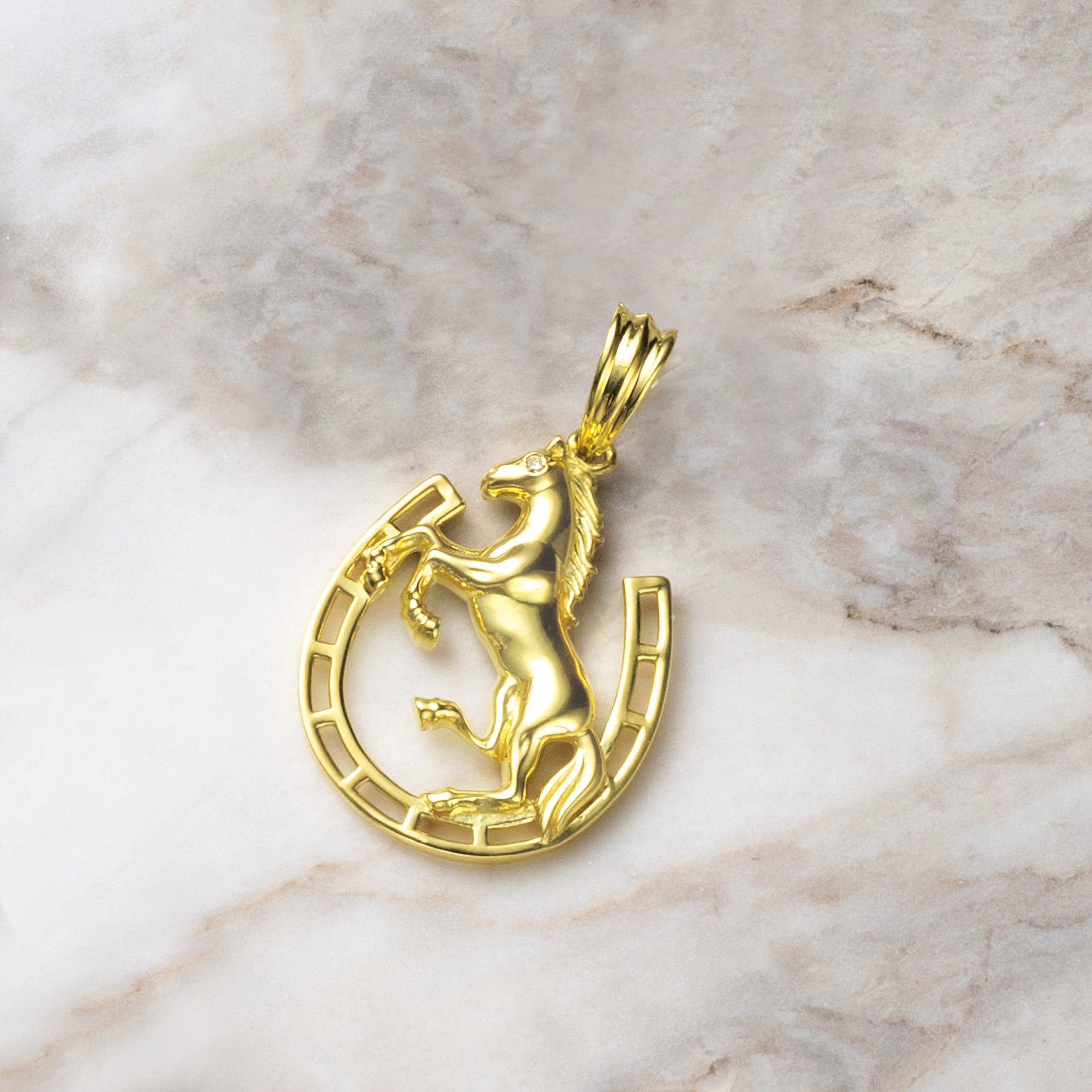 ダイヤモンド K18ペンダント(馬/馬蹄モチーフ/4月誕生石)《25V03909