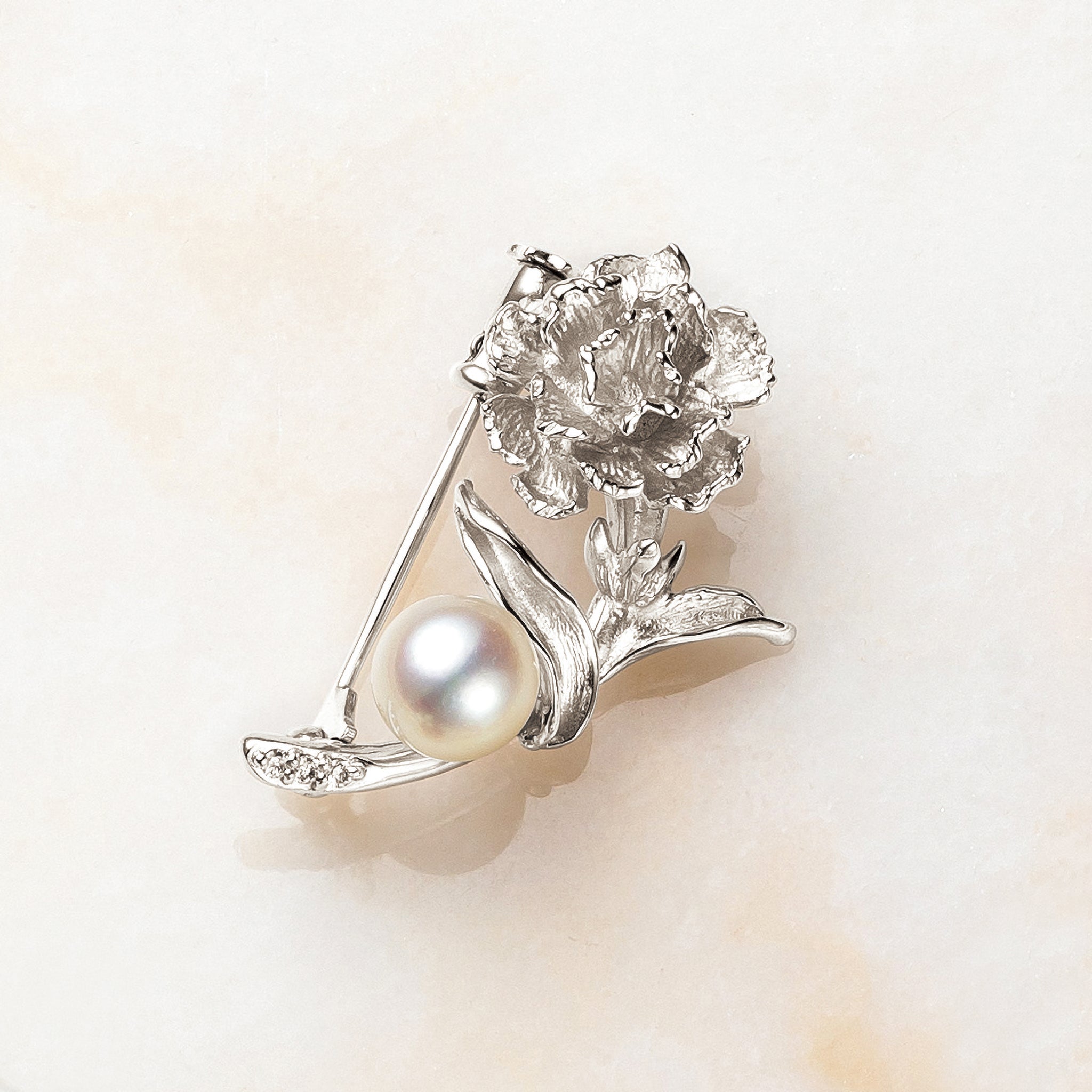 アコヤパール 花モチーフ ブローチ イタリア製 アンティーク1950年