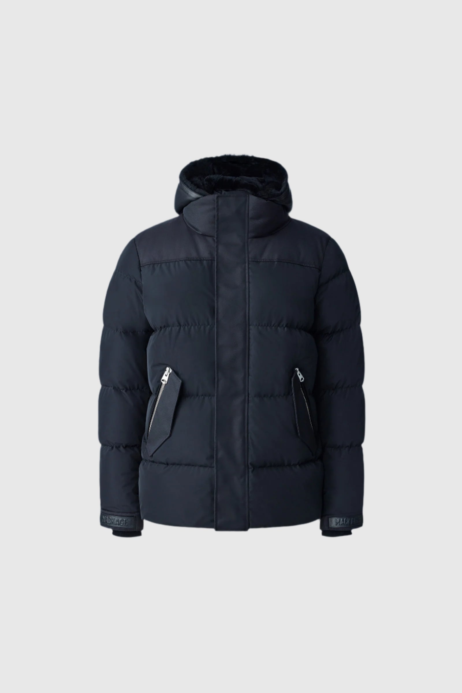 Riley, Classic down jacket with removable shearling bib for men