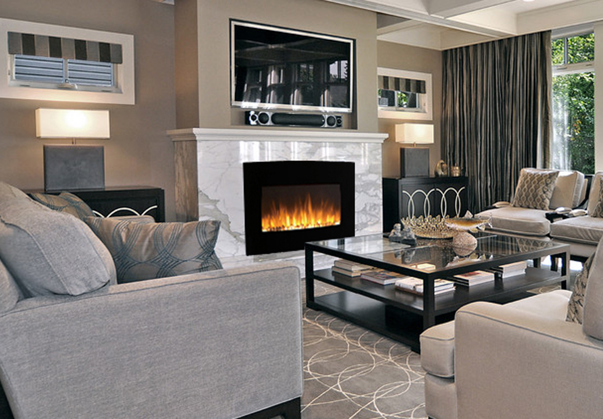 Chelsea 35 Inch Curved Pebble Wall Mounted Electric Fireplace