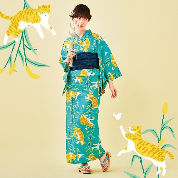 ねこじゃらしの草原で遊ぶ、茶トラ猫さんの浴衣が登場！│フェリシモ猫部