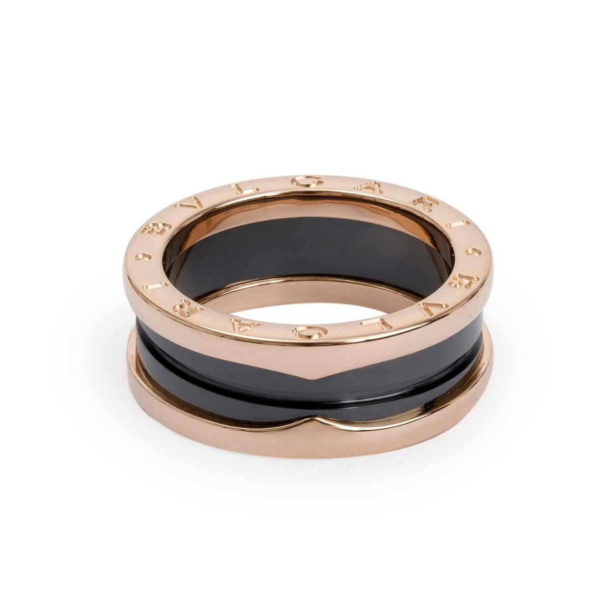 BVLGARI 18k Rose Gold Black Ceramic B.Zero1 Two-Band Ring, Size 56