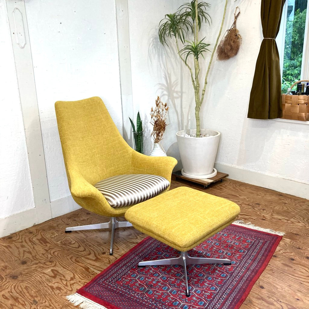 中村工芸 / nakamura ラウンジチェア＆オットマン イエロー ストライプ
