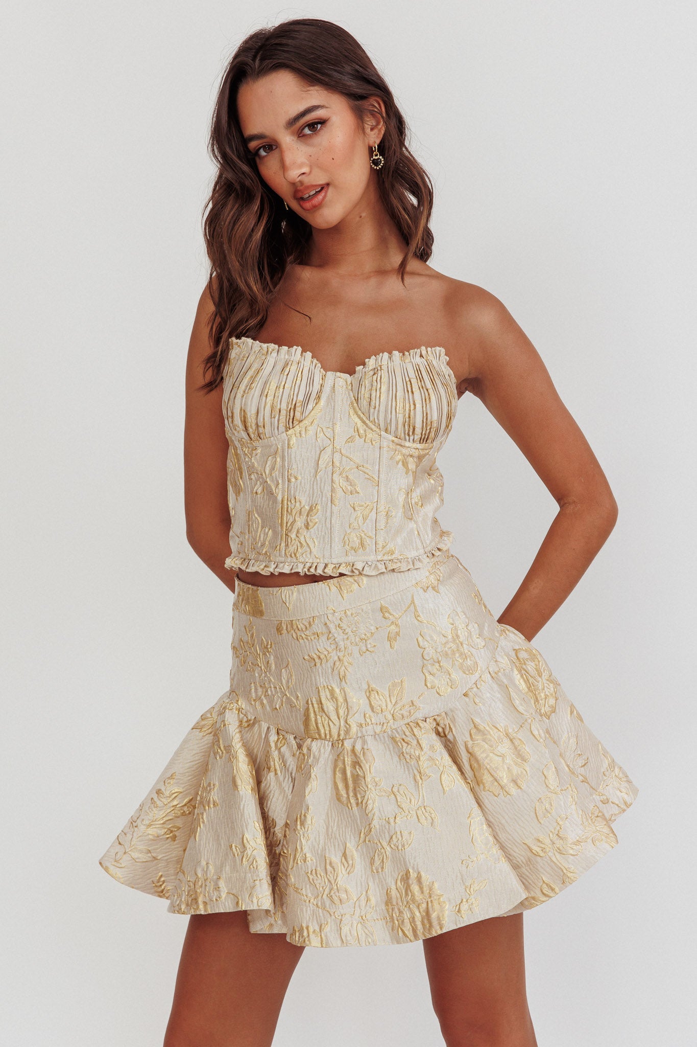 Shop the Kamilla Jacquard Corset Top Floral Gold